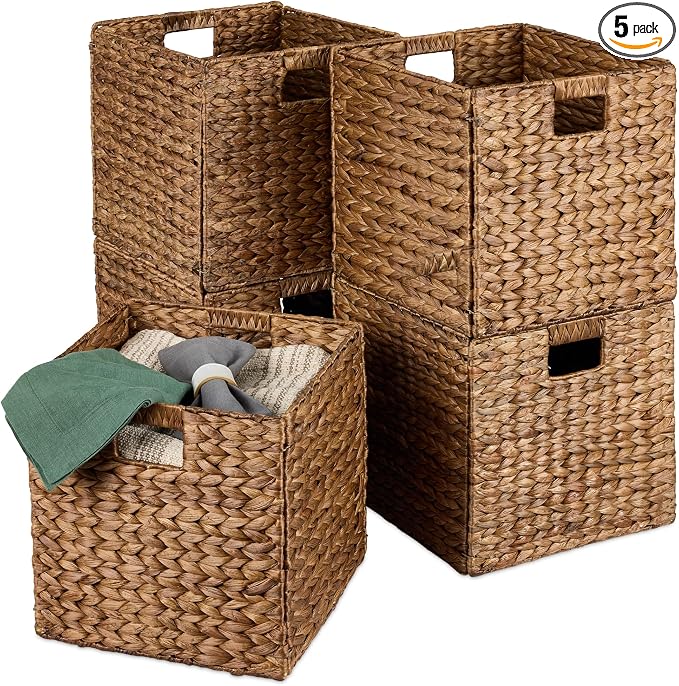 Best Choice Products 13x13in Pack of 5 Cube Storage Baskets, Water Hyacinth Multipurpose Collapsible Organizers, Handwoven Laundry Totes for Laundry, Living Room, Kids Room & Nursery - Chestnut by Unknown