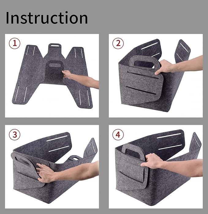Storage Basket Felt Storage Bin Collapsible& Convenient Box Organizer with Carry Handles for Office Bedroom Closet Babies Nursery Toys Laundry (Light grey, 17.9inch（L）×12.2inch（W）×11.6inch（H）) - Image 7