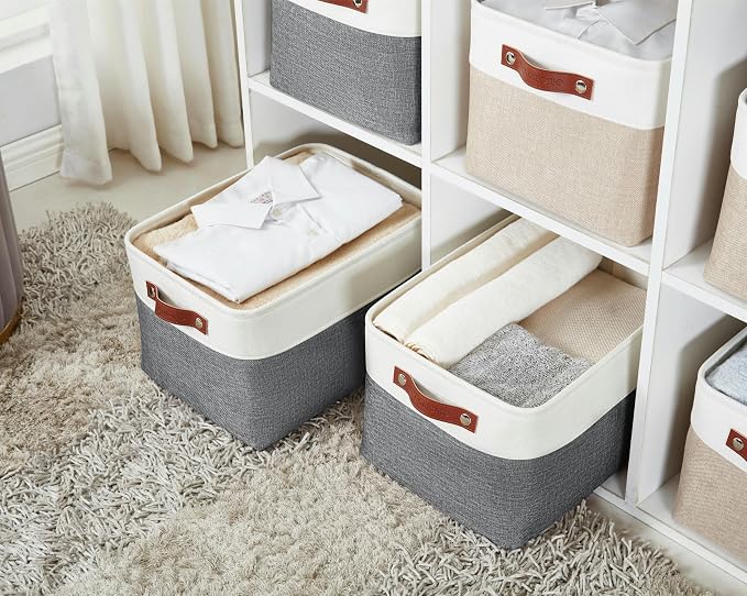 DECOMOMO Storage Bins, Extra Large Fabric Storage Baskets for Shelves 3Pack | 15.8 x 12.5 x 10 inches Decorative Linen Closet Organizers (Slate Grey & White) - Image 3