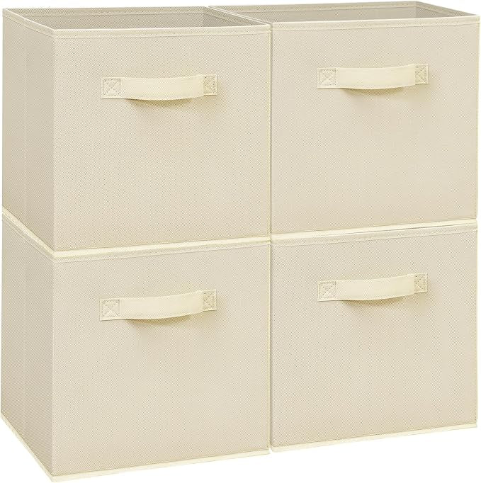 Easi Storage Cubes, 11 Inch Storage Bins, Set of 4, Foldable Fabric Cube Storage Organizer With Handles, Closet Cube Storage Bins, Collapsible Cubby Storage Organizer for Shelves,Offices, Beige by Unknown