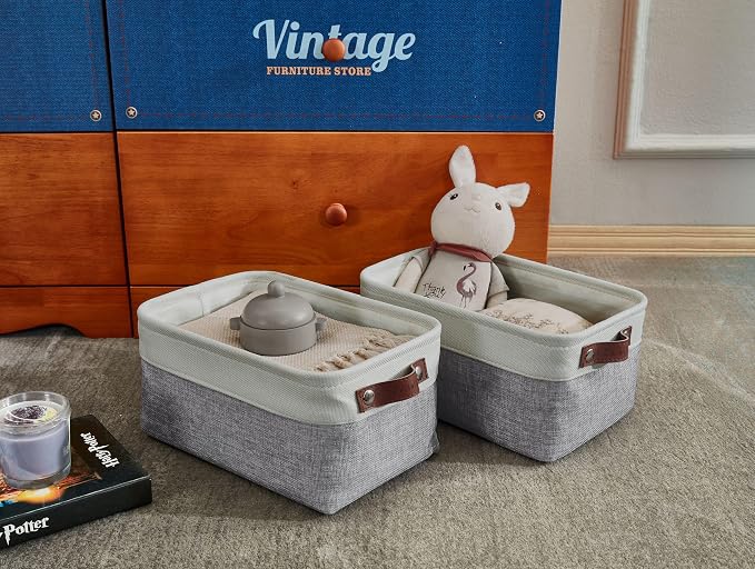 DECOMOMO Small Storage Basket, Closet Storage Bins | 6 Pack Baskets for Organizing Shelves, Decorative Linen Closet Baskets(Grey & White) - Image 8