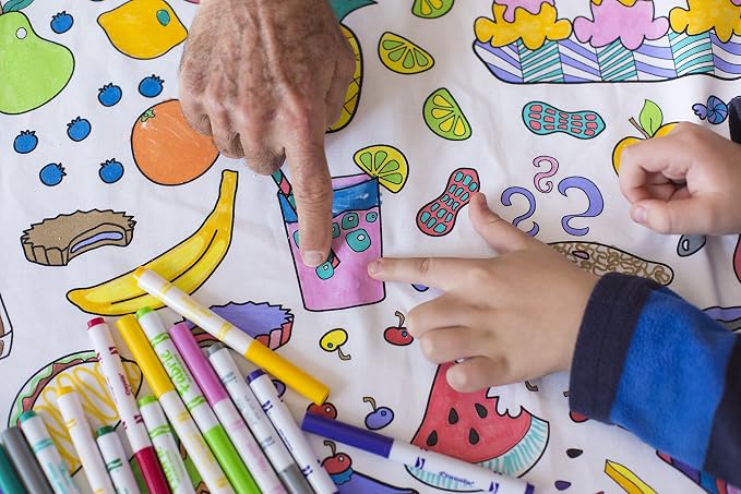 Food Fun Design – XL Rectangle Tablecloth 60”X102” - Interactive Coloring Tablecloth for Kids – Poly/Cotton Fabric - Washable and Reusable – DIY Activity for Children and Adults - Image 7