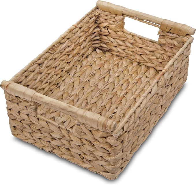 VATIMA Hyacinth Medium Wicker Basket 13.6x9.5x5.6" - With Handle, Living Room Decor, Rectangular Design by VATIMA