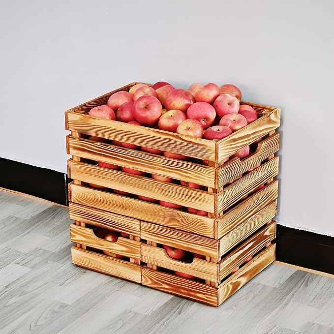 Flame-Treated Wood Crates, Rustic Brown Storage Boxes Set of 4 for Organization, Tool Storage, Wine or Camping, 12.2 Inch Multi-Purpose Crate. - Image 5