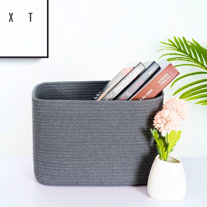 3-Pack Decorative Woven Storage Baskets for Shelves, Cube Bin Box for Organizing Books, Shoes, Dog Toys, Pantry Closet and Living Room Organizer, Charcoal Gray - Image 2