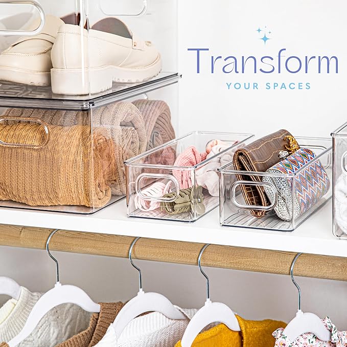 Plastic Food Storage 8 Pack Clear Container Bin with Handles for Organizing Kitchen, Pantry, Fridge, Freezer, Pantry,Bathroom. 10"x4"3" - Image 2