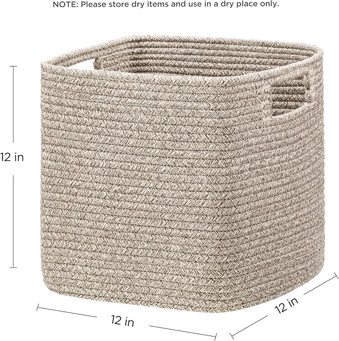 UBBCARE Set of 4 Storage Basket-12 X 12 X 12 in, Cotton Rope Basket for Shelves, Toys, Book, Cube Storage Bins with Handles, Woven Storage Baskets for Organizing, Mix-Brown - Image 8