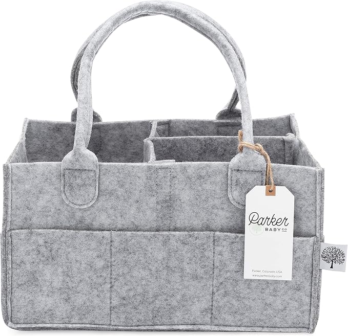 Parker Baby Co. Felt Nursery Storage Gift Set for Baby Shower - Gray | Nursery storage gift set includes: Diaper Caddy for diapers, wipes & more, large Laundry Hamper, 11" Storage Cube Bin - Image 2