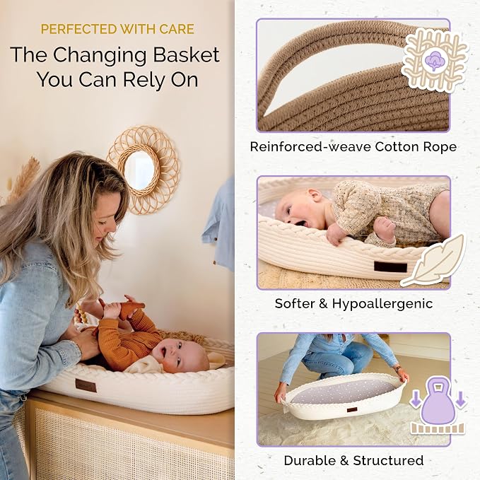 Baby Changing Basket, Portable Diaper Changing Pad, Moses Basket for Newborns, Changing Table Topper for Baby Nursery, Waterproof Travel Pad Cover - Image 3