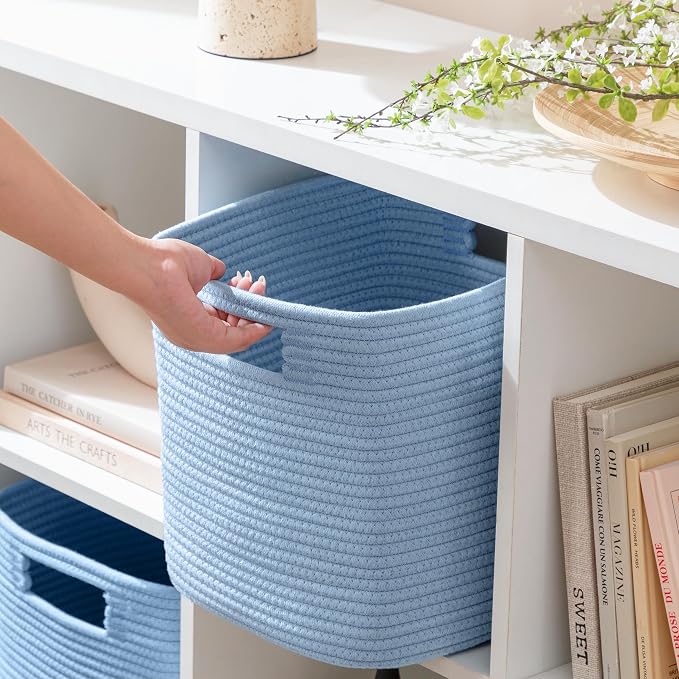 UBBCARE Storage Cubes 11 Inch, Cotton Rope Woven Baskets for Organizing, Cube Storage Bin for Baby Nursery, 4-Pack Square Toy Storage Baskets for Shleves Organizer, Closet, Kidsroom, Blue - Image 4