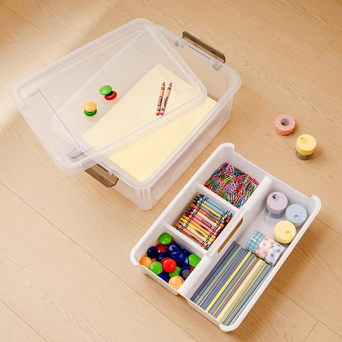 Citylife 17 QT Clear Craft Organizers and Storage Box with Handled Tray | Stackable Art Supply Organizer Storage Bins with Lids for Craft, Beads, Markers, Sewing, Tools, Playdoh, Coloring Books, - Image 7