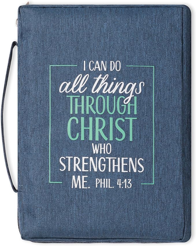 Christian Art Gifts Men/Women's Bible Cover I Can Do All Things Philippians 4:13, Blue/Turquoise Canvas, Large by ChristianArtGifts
