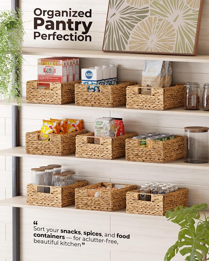 Bluewest Water Hyacinth Storage Baskets, Set of 6, Woven Bins with Handles | Organizer and Laundry Basket with Carrying Handles, Designed as a Rattan Bin for Shelves, Closets and Household Essentials. - Image 6