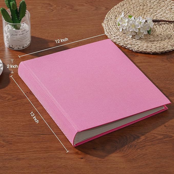 Pssoss Large Linen DIY Scrapbook Album with Writing Space,100 Pages, Pink | Fits 3x5, 4x6, 5x7, 6x8, and 8x10 photos for baby, wedding, family, children, anniversary, and memory keeping. - Image 5