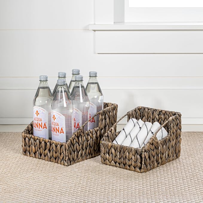 happimess Havanah 2-Piece Slanted Pantry Baskets Hyacinth 11", Gray Brown | Southwestern Style, Hand-Woven Design, Nesting Storage, Built-In Handles, Iron Frame, Decorative Containers - Image 6