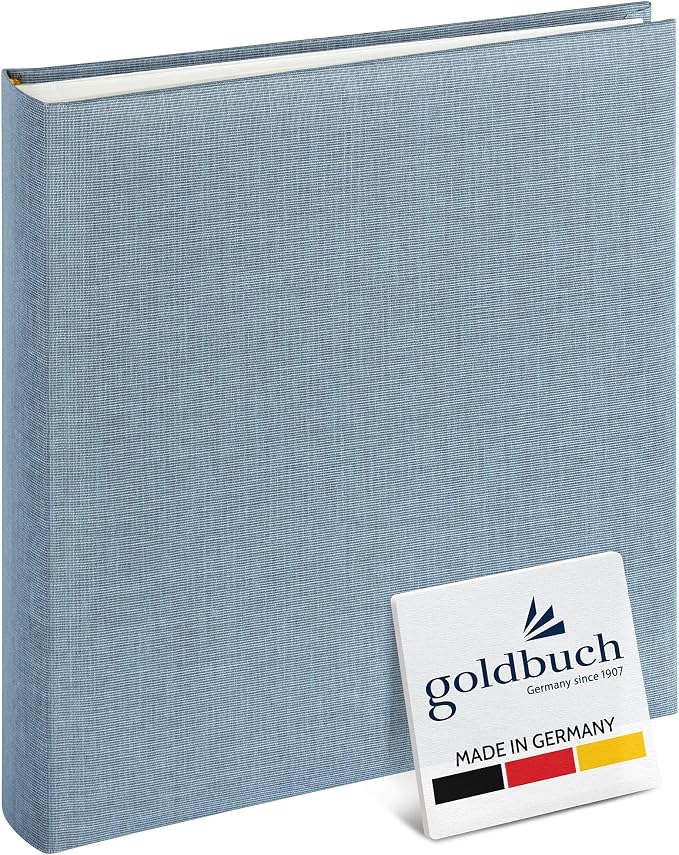 goldbuch Summertime Trend 2 24607 Photo Album with 60 White Pages with Pargamine Dividers, Memory Album with Linen Cover, Photo Album for Gluing, Blue/Grey, 25 x 25 x 4 cm by Goldbuch