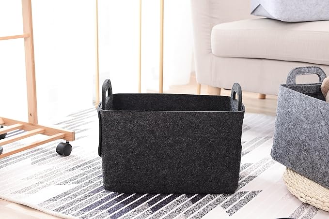 Minoisome Storage Basket Felt Storage Bin Collapsible& Convenient Box Organizer with Carry Handles for Office Bedroom Closet Babies Nursery Toys Laundry (Dark grey, 13.8inch（L）×9.5inch（W）×8.3inch（H）) - Image 2