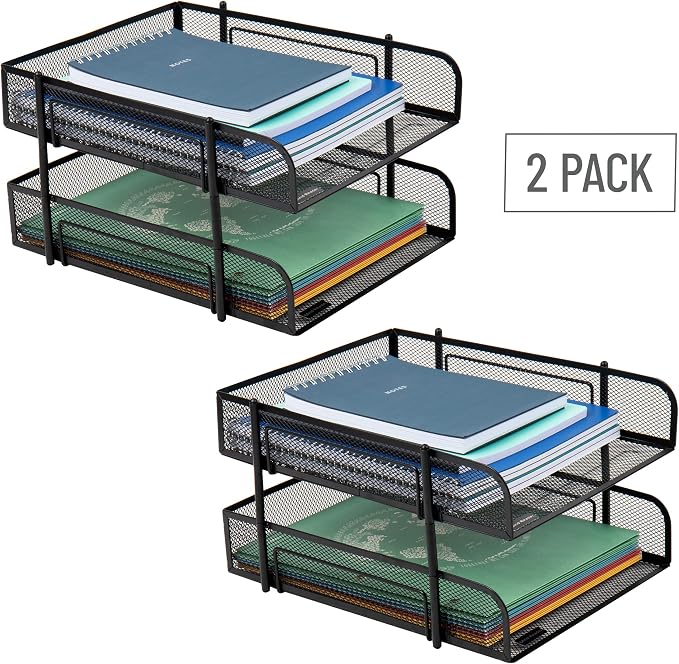 Mind Reader Paper Tray, Desk Organizer, Stackable, Storage, Office, Metal Mesh, 10.5" L x 13.25" W x 7.5" H, Black (Pack of 12) - Image 7