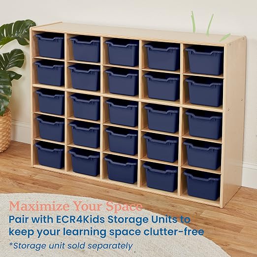 ECR4Kids Scoop Front Storage Bins, Multipurpose Organization, Navy, 25-Piece | Durable plastic, GREENGUARD Gold Certified, 1.2 gallon capacity, lightweight & nestable, built-in handle, classroom/home use - Image 6