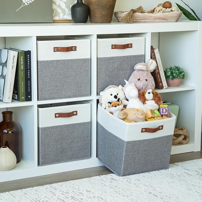 OrganiHaus 12x12 Cube Storage Bins, Set of 4 - Fabric Storage Cubes | Sturdy, holds its shape; odor-free; fits 12-inch cube shelves; vegan leather handles - Image 3