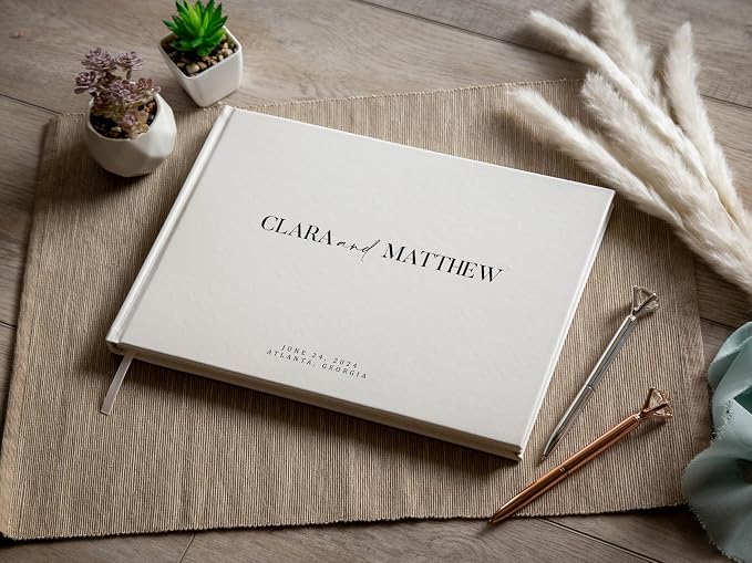 Personalized Guest Book - 11.5" x 8.5" Premium Custom Guest Signing Book with Bookmark and Blank Pages for Wedding Reception Table Decoration Engagement Birthday Party Event, Eggshell - Image 2