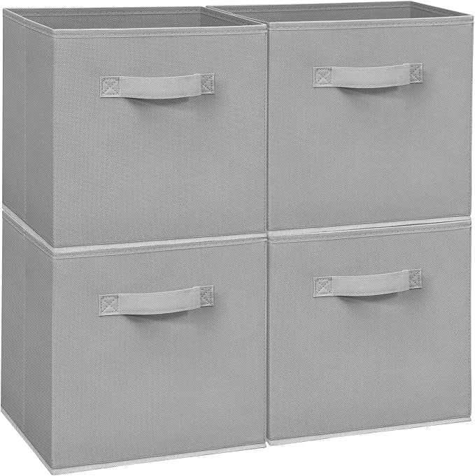 Easi Storage Cubes, 11 Inch Storage Bins, Set of 4, Foldable Fabric Cube Storage Organizer With Handles, Closet Cube Storage Bins, Collapsible Cubby Storage Organizer for Shelves,Offices, Gray by Unknown
