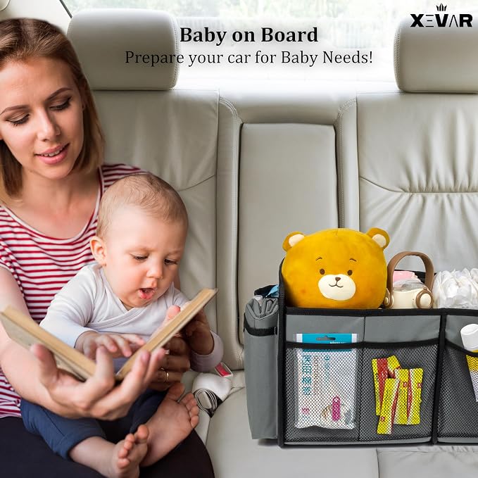 Baby Diaper Caddy Organizer with Changing Mat - Portable Car Caddy for Newborn Essentials, Diapers & Wipes, Perfect for Baby Shower and New Mom | Oxford Fabric, Grey - Image 8