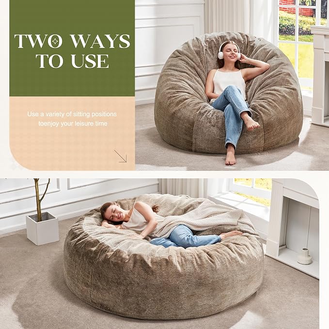 Hobestluk Bean Bag Chair for Adult Giant Beanbag with Filler Brown 6FT | Breathable Material Removable Machine Washable Cover Memory Foam Living Room Bedroom Reading Gaming Oversized Large Big - Image 3