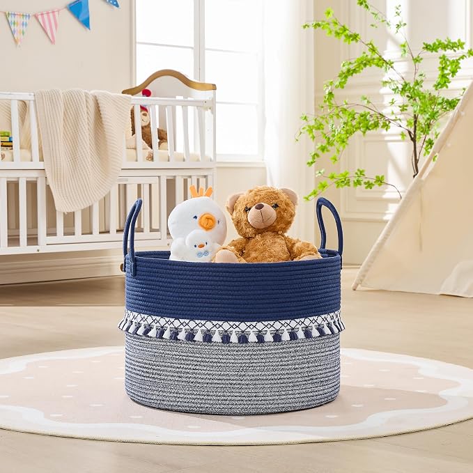 KAKAMAY Large Blanket Basket with Handles, Storage Basket for Living Room | Extra Large Capacity | Natural Cotton Rope | Blanket Storage | Woven Storage Basket | Stuffed Animal Storage | Laundry Basket - Image 2