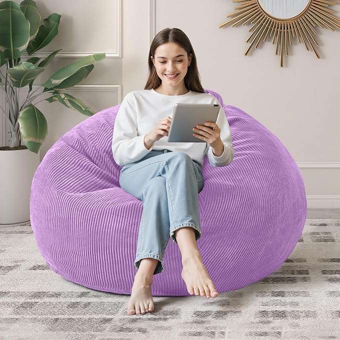 3FT Bean Bag Chair for Adults,3' Big Teardrop Beanbag with Filler | Beanbag Chair with Memory Foam Filled,Bean Bags with Handy Handle&Machine Washable Cover for Living Room,Bedroom-Purple by Cansunna