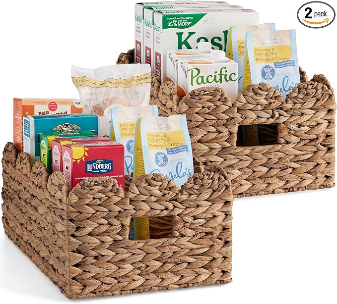 Best Choice Products 16x12 Scalloped Shelf Baskets, Woven Storage Bins, Storage Organizers for Pantry, Living Room, Bedroom, Nursery & Laundry, 2 Pack - Chestnut by Unknown