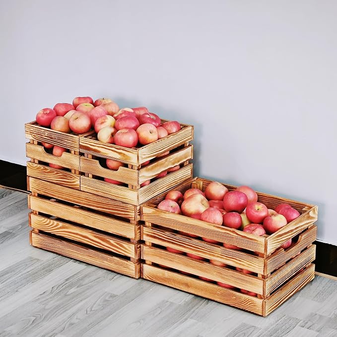 Flame-Treated Wood Crates, Rustic Brown Storage Boxes Set of 4 for Organization, Tool Storage, Wine or Camping, 12.2 Inch Multi-Purpose Crate. - Image 6