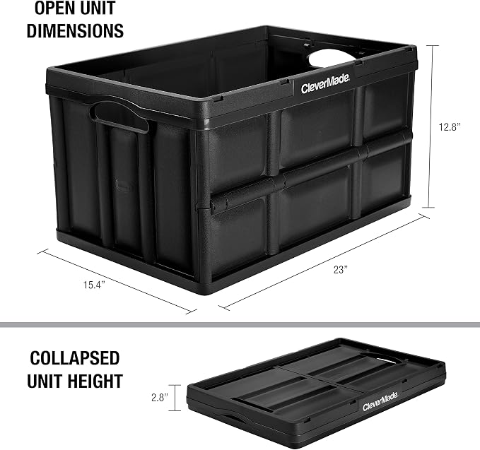 CleverMade Collapsible Storage Bin, 46L Crate, Holds Up to 75 lb, Black - Image 3