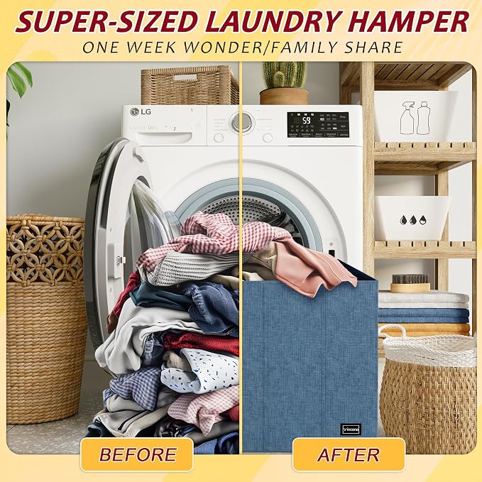 195L Laundry Hamper 3 Section,Large Laundry Hamper with Lid,Dirty Clothes Hamper with 3 Inner Bags,Collapsible Laundry Basket Organizer for Laundry Room,Bedroom,Laundry Sorter Hamper 3 Compartment - Image 6