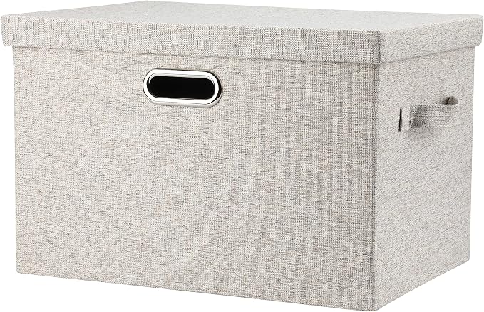 Graciadeco Large 17 36 Quart Collapsible Stackable Storage Bins with Lids, 1 Pack Beige Foldable Fabric Closet Storage Boxes with Lids, 4 Handles Toy Heavyduty Dark Gray Linen Storage Cube Box | 36 Quart 1 Pack Beige Collapsible Stackable Linen Fabric ... by GraciadecoStorage