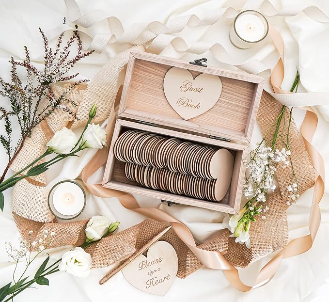 Jecor Alternative Guest Book Box - Wedding Guest Book Alternative - | 62 Large Wooden Hearts - Baby Shower, Bridal Shower, Anniversary, Birthday, Retirement, Funeral Guest Book Alternatives - Image 6