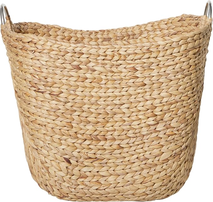 Deco 79 Seagrass Handmade Decorative and Functional Storage Basket Large Woven Basket Organizer with Ring Metal Handles, Basket for Storage 21" x 17" x 19", Brown - Image 2