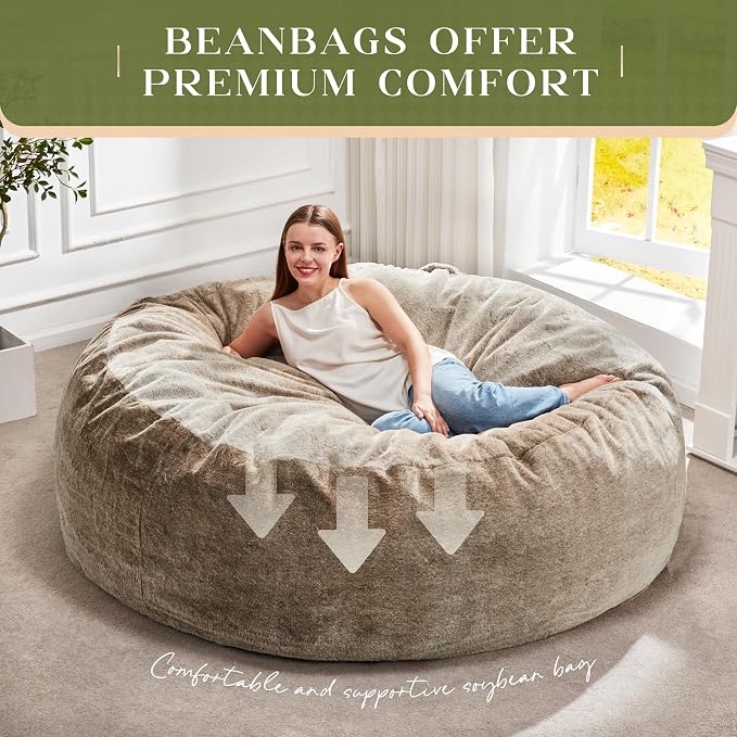 Hobestluk Bean Bag Chair for Adult Giant Beanbag with Filler Brown 6FT | Breathable Material Removable Machine Washable Cover Memory Foam Living Room Bedroom Reading Gaming Oversized Large Big - Image 6
