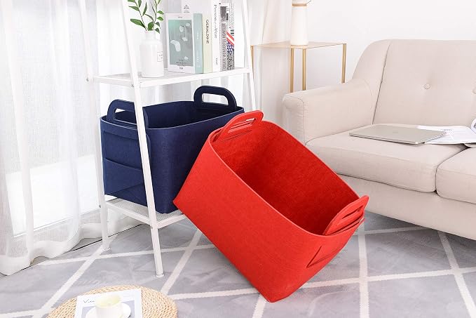 Minoisome Storage Basket Felt Storage Bin Collapsible& Convenient Box Organizer with Carry Handles for Office Bedroom Closet Babies Nursery Toys Laundry (Red, 19.9inch（L）×13.6inch（W）×12.6inch（H）) - Image 5