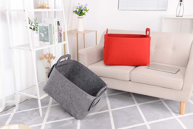 Minoisome Storage Basket Felt Storage Bin Collapsible& Convenient Box Organizer with Carry Handles for Office Bedroom Closet Babies Nursery Toys Laundry (Grey, 17.9inch（L）×12.2inch（W）×11.6inch（H）) - Image 6
