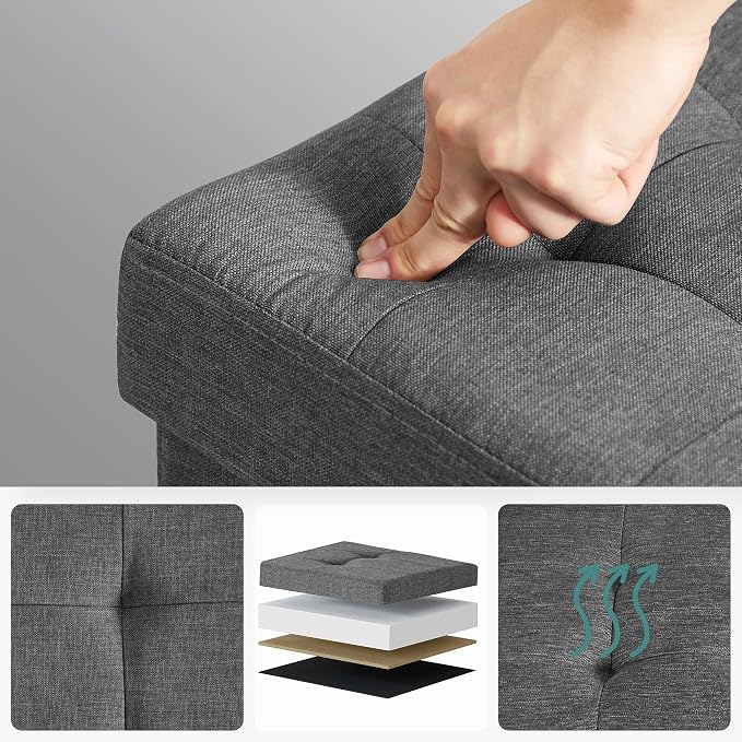 SONGMICS MAZIE Collection - 30 Inches Storage Ottoman, Foldable Storage Bench with Flipping Lid, 660 lb Load Capacity, for Entryway, Living Room, Bedroom, Dark Gray ULSF46GYZ - Image 7