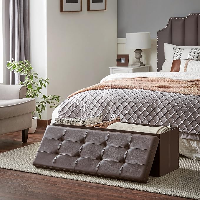 SONGMICS MAZIE Collection - 43 Inches Storage Ottoman Bench with Flipping Lid, Storage Chest with Iron Frame Support, Load 660 lb, for Living Room, Bedroom, Synthetic Leather, Brown ULSF75BR - Image 4