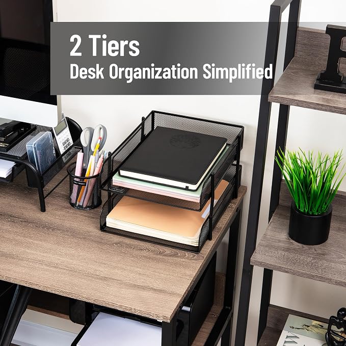 Mind Reader 2-Tier Stackable Paper Tray, Metal Mesh Desk Organizer for Files, Documents, and Mail, Office Desktop Storage, Set of 2, Black - Image 2