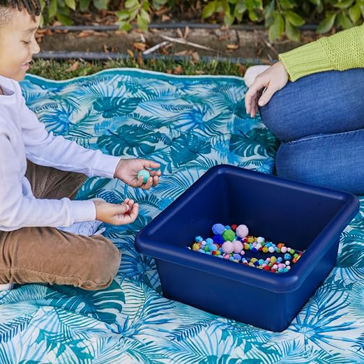 ECR4Kids Stackable Square Bins with Non-Snap Lids, Multipurpose Organization, Navy, 2-Pack - Image 7