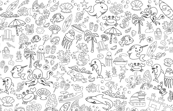 Oceantime Fun Design – XL Rectangle Tablecloth 60”X102” - Interactive Coloring Tablecloth for Kids – Poly/Cotton Fabric - Washable and Reusable – DIY Activity for Children and Adults - Image 3
