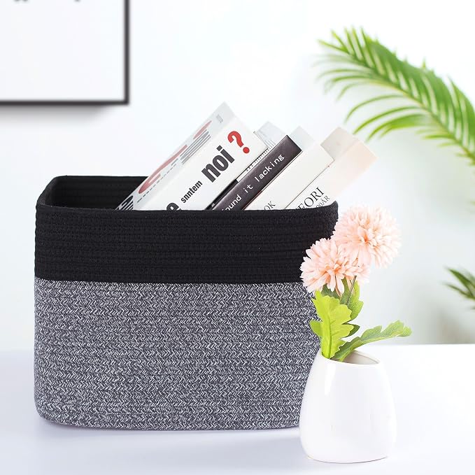 3-Pack Storage Baskets for Shelves, Playroom and Classroom Storage Basket, Book Basket, Decorative Storage Cube Bins, Woven Closet Organizers, Pantry and Shoe Organizer, Black Grey Mix - Image 2