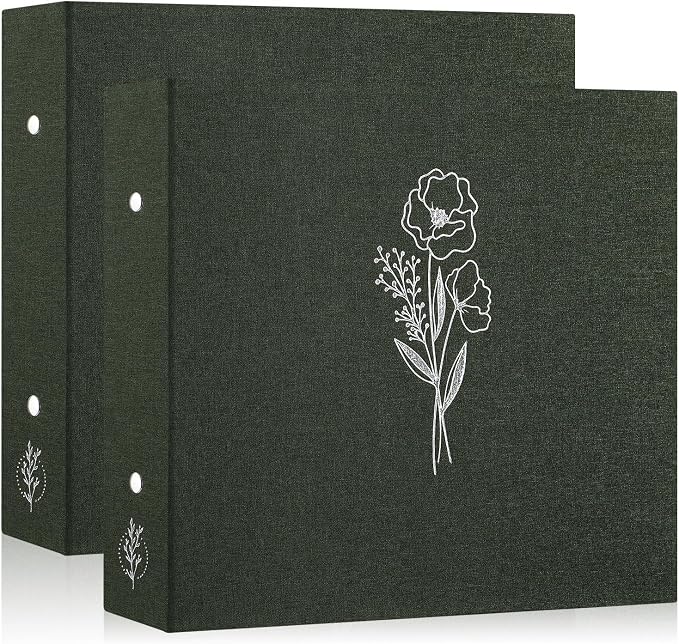 Lanpn Scrapbook Photo Album 12x12 2 Packs, Linen Cover Archival Acid Free Top Load 3 Ring Binder Folder Photo Book 12 x 12 with 30 Plastic Sleeves 60 Pages Green by Lanpn