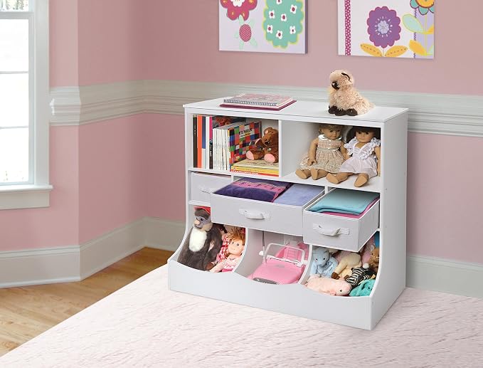 Badger Basket Combo Toy Storage Organizer and Bookshelf - Kids Storage Unit with 3 Removable Baskets, Open Shelves, Top Display Surface - White - Image 5