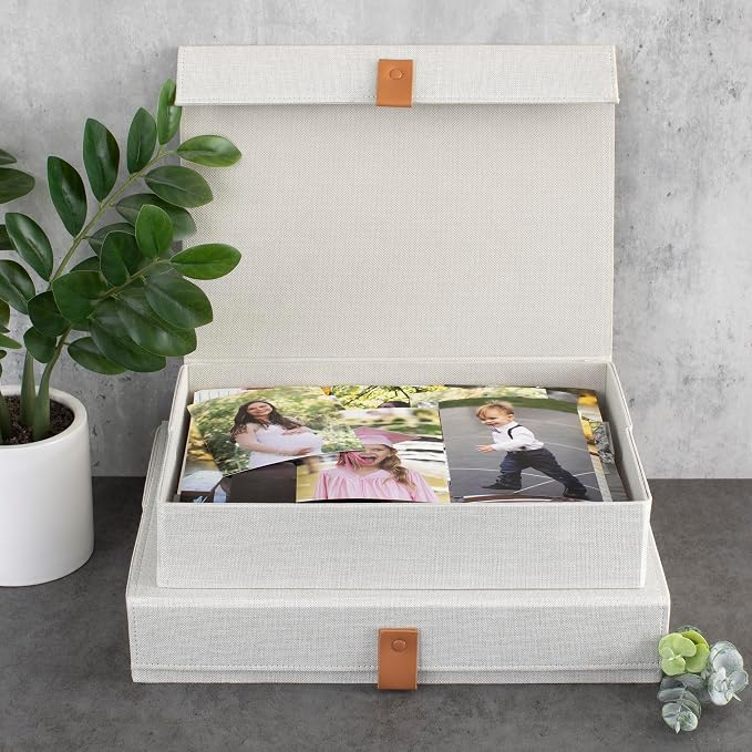 ZICOTO Decorative File Organizer Box Set of 2 and Photo Storage Boxes with Lids Bundle - Perfect to Safely Store Your Pictures, Documents, Scrapbooking Supplies, Keepsakes and Other Memories in Style - Image 6