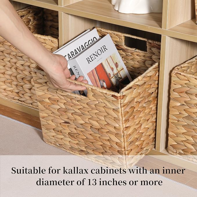 12x12x10in Water Hyacinth Storage Basket Large, Folding Cube Woven Wicker Storage Basket for Shelves, Pantry Baskets Organization and Storage, Kitchen Storage Baskets, Large Rattan Basket Set of 3 - Image 4